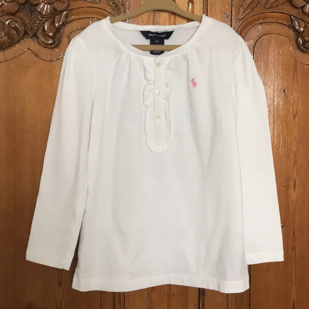 Ralph Lauren Girl’s Ruffle Front Long Sleeved Top